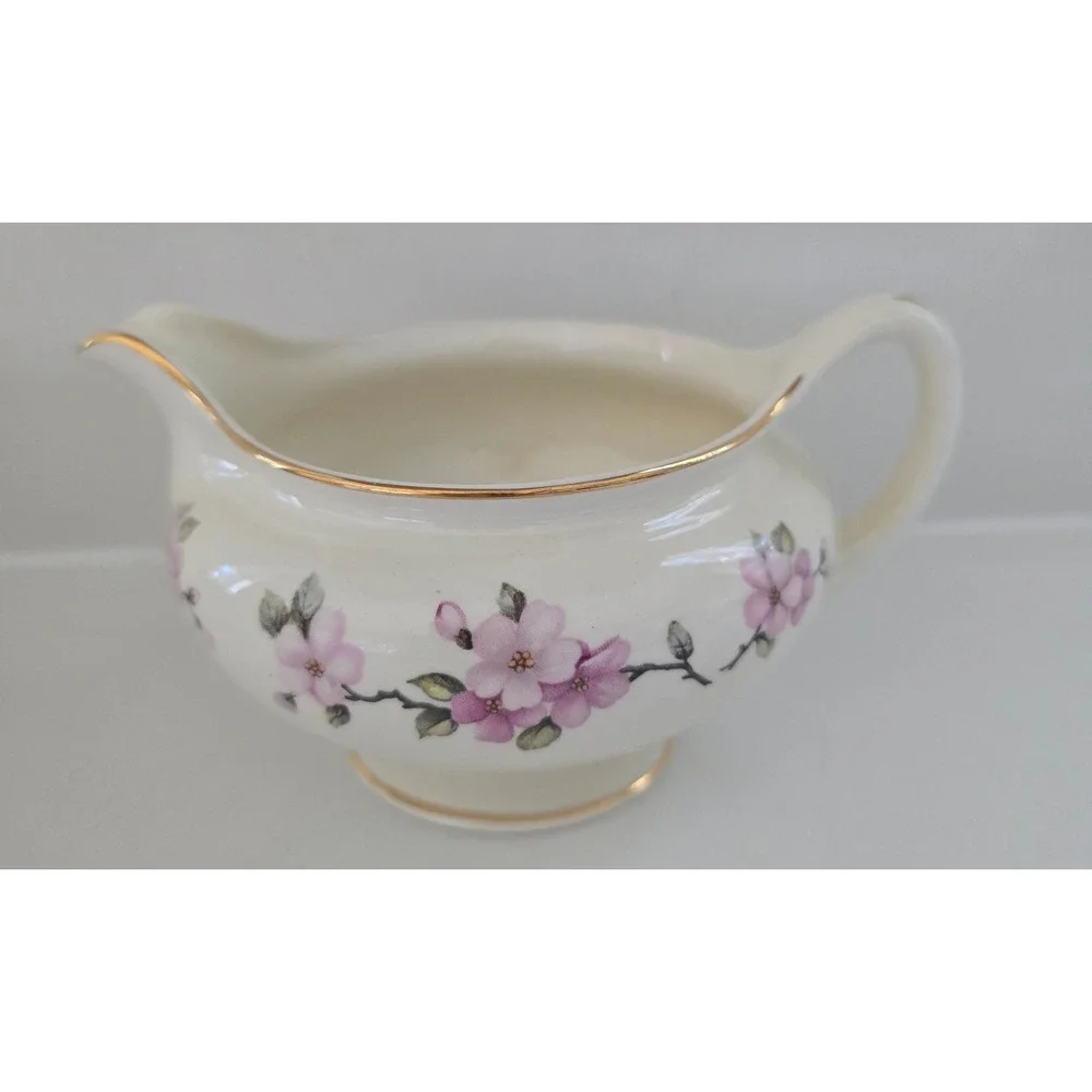 Vintage Eggshell Nautilus Creamer Pitcher Pink Floral Gold Trim USA China